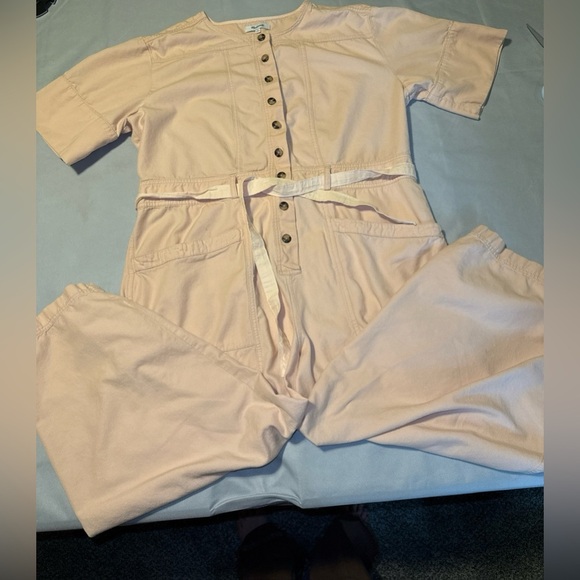 Madewell Size 14 Top-Stitched Coverall Utility Straight Leg Jumpsuit Blush Pink - Picture 8 of 8